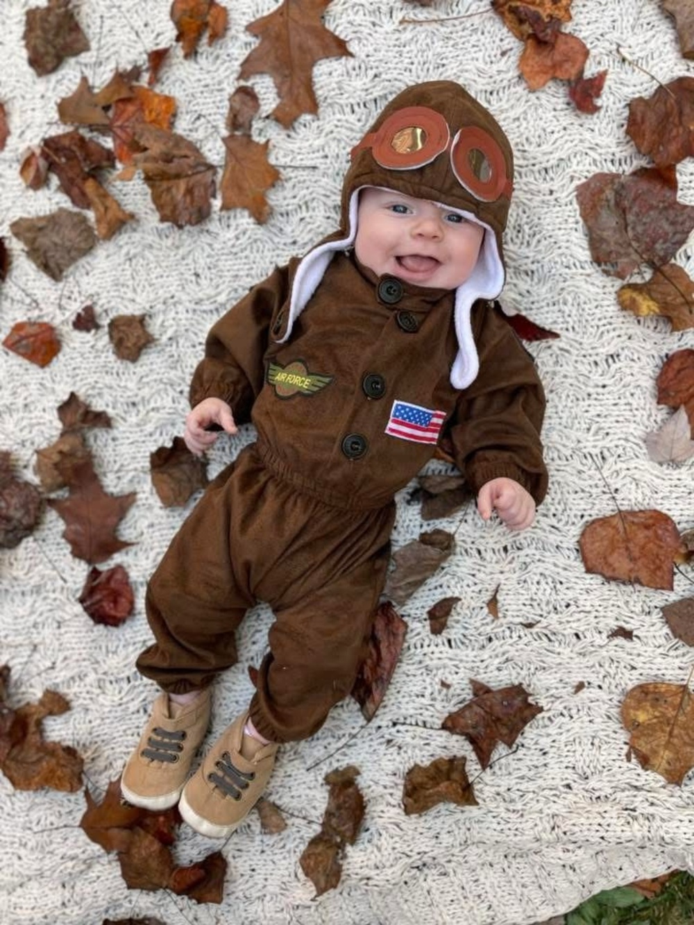 0-3 mo Custom Baby Brown Aviator Pilot Halloween Costume or for Newborn Pics
